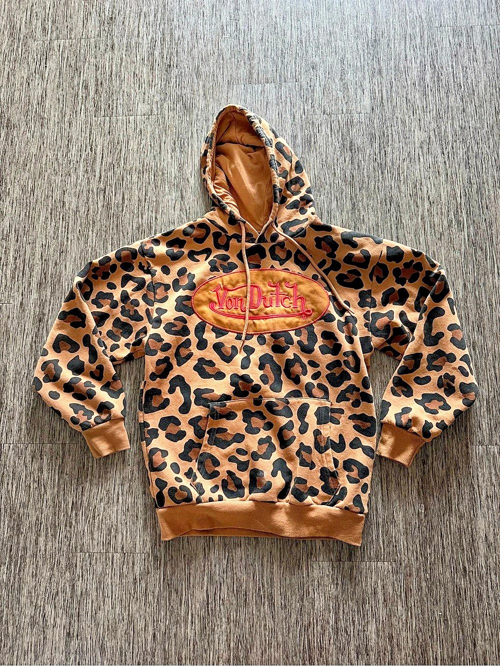 Von Dutch Leopard Print Fleece Pullover Hoodie Small